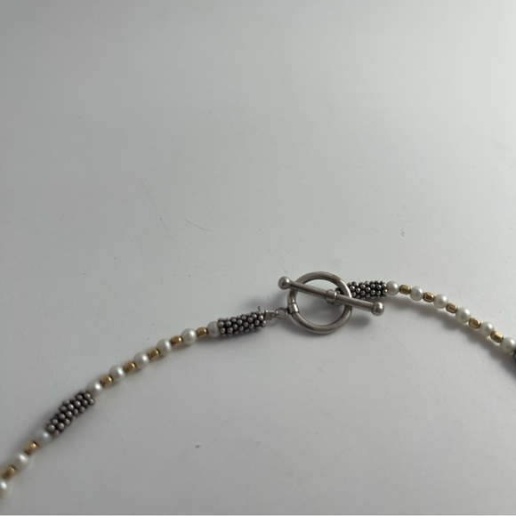 Silver, Gold Tone beads, pearls necklace 16” - Picture 2 of 11